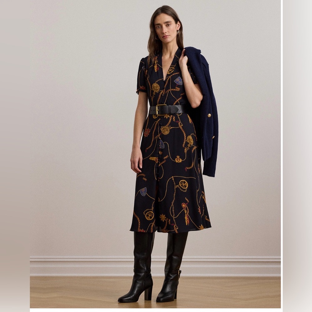 Lauren‎ Ralph Lauren
Women's Print Belted Georgette Puff-Sleeve Dress Size 14